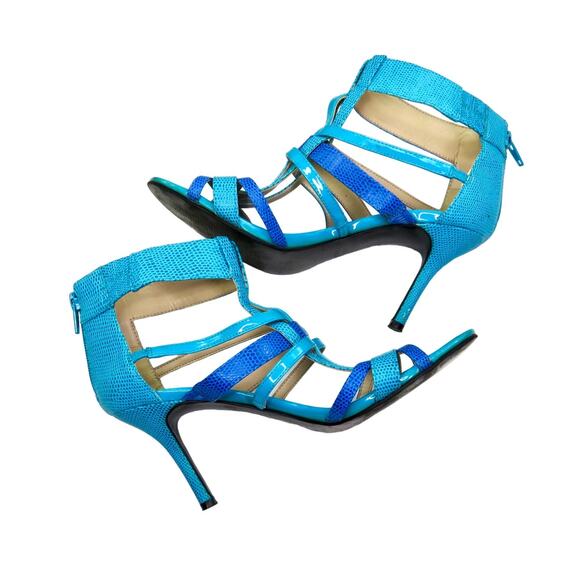 Y2k Nine West Bright Blue Leather Caged Strappy Heels Stiletto Size 7 - Picture 1 of 6